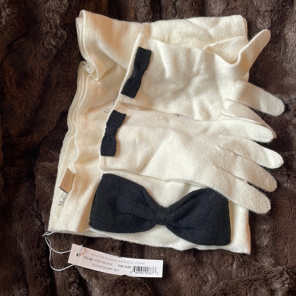 White + Warren cashmere scarf and glove set NWT